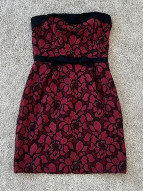 Strapless Red Floral Lace Cocktail Dress